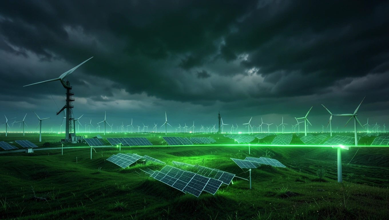 Paysage énergétique industriel, horizon vert lumineux